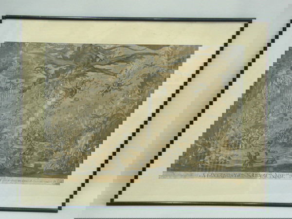 Engraving, St. Anthony, after Callot: Framed engraving, The Temptation of Saint Anthony, after Jacques Callot, sight: 18.5'' x 26'', overall: 25''H x 33''W