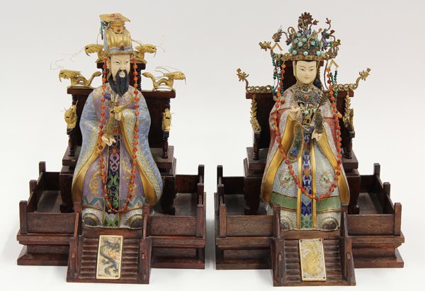 Chinese Cloisonne Enamel Emperor and Empress