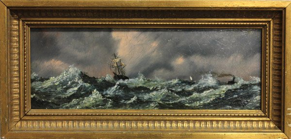 Paintings, Maritime Scenes by J. Wales, 1883: (lot of 2) Framed oils on board, Maritime Scenes, 1883, Continental School (19th century), each signed and dated ''J. Wales 1883'' lower right, overall (each): 5''h x 10.25''w