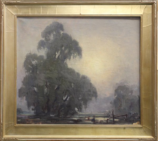 Painting, William F. Seely: Framed oil on canvas, Fog in the Foothills, 1937, by William Fredrick Seely (Californian, 1886-1959), signed and dated ''W. Frederick Seeley 1937'' lower left, canvas: 28''h x 30''w, overall: 34.25''h
