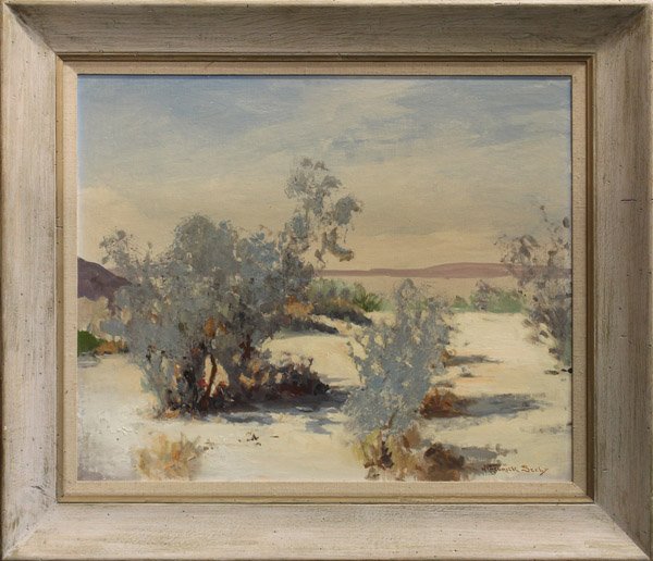 Painting, William F. Seely, Desert: Framed oil on board, Desert Brush, by Walter Fredrick Seely (Californian, 1886-1959), signed ''W. Frederick Seeley'' lower right, sight: 25''h x 30''w, overall: 33.5''h x 38.5''