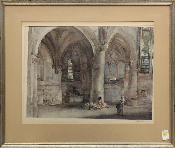Print, William Russell Flint: Framed color lithograph, The Little Flower Girl, by Sir William Russell Flint (British, 1888-1969), signed in pencil lower right, embossed stamp lower left, overall: 28.5''h x 33.5''w. Provenance: Una