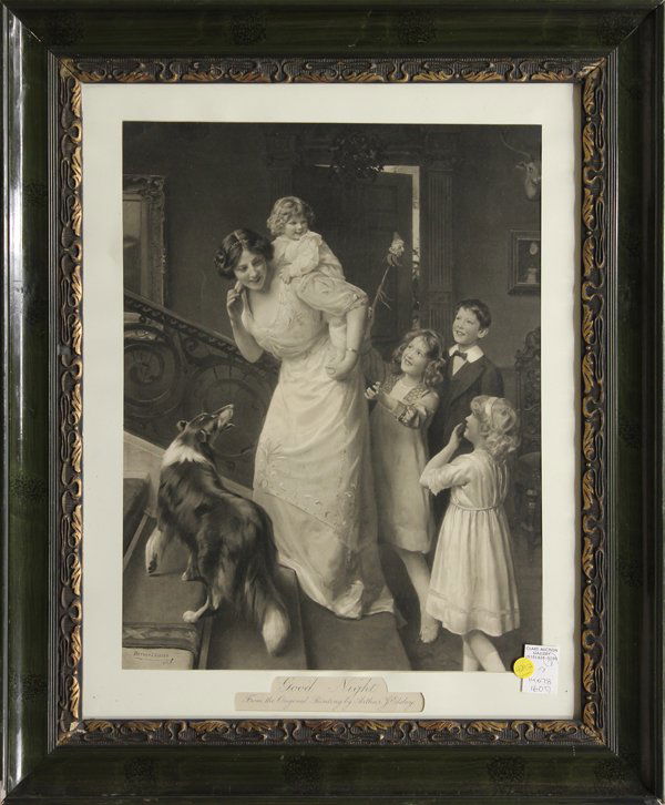 Photogravures, After Elsley and Snowman: (Lot of 2) Framed photogravures, British School, early 20th century, ''The Wee Hostess,'' after Snowman, and ''Good Night'' after Arthur Elsley, both bear publication line and signatures within the pr