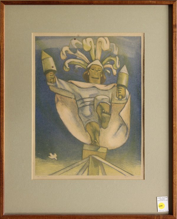 Lithograph, Jean Charlot, Volador: Framed color lithograph, ''Volador,'' by Jean Charlot (French/American, 1898-1979), signed in pencil lower right, titled in pencil lower left, overall: 26''h x 21''w. Provenance: Unaccessioned items f
