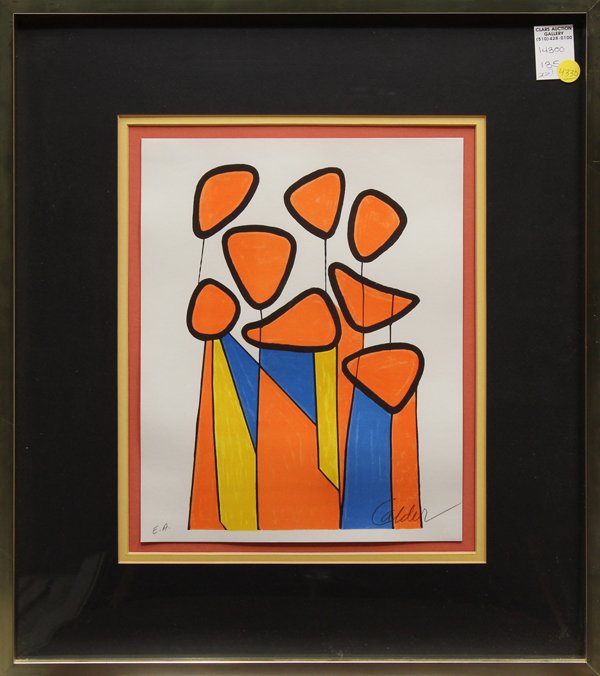 Lithographs after Alexander Calder: (lot of 2) Framed color lithographs, ''Le Cirque'' and ''Derriere le Miroir,'' after Alexander Calder (American, 1898-1976), one bears signature in pencil lower right, certificate of authenticity titl