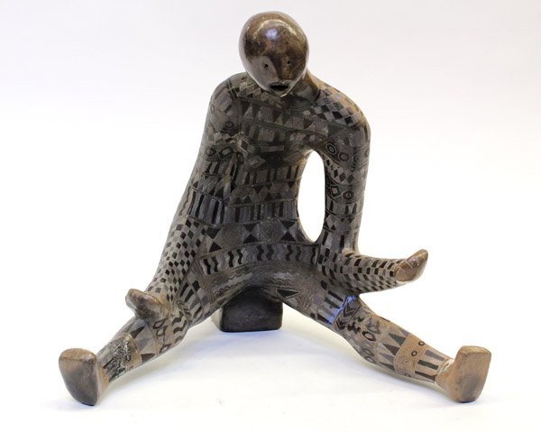 Sculpture, Seated Man: Painted ceramic sculpture, Seated Man, by Manuel Felguerez Barra (Mexican, b. 1928), signed ''Felguerez'' lower back, edition 12/100, overall: 17''h x 18.75''w x 15.25''d