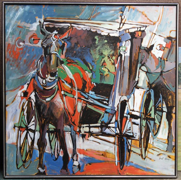 Painting, Pat Smoot, Handsome Cabs: Framed oil on canvas, Handsome Cabs, by Pat Smoot (Californian, 1924-2011), signed ''Smoot Nilsen'' lower right, overall: 41.5''h x 41''w. Provenance: Estate of Pat Smoot (Petaluma, CA)