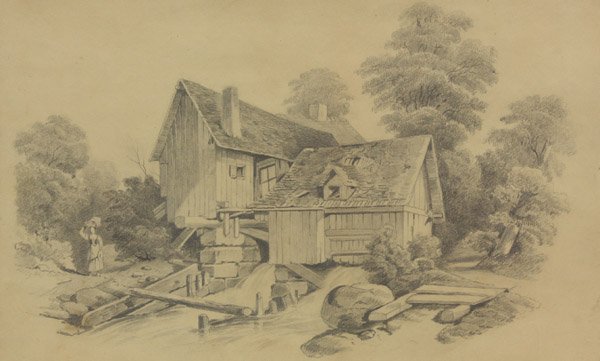 Watercolors, Prints, Ling, Chinese Ships: (Lot of 8) Unframed prints and works on paper including: an early 20th century watercolor depicting a Cathedral in ruin, signed ''G. Horne;'' a watercolor depicting a Concord, California landscape by 