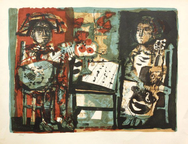 Lithograph, Antoni Clave, Musicians: Unframed color lithograph, Musicians, by Antoni Clave (Spanish, 1913-2005), pencil signed ''Clave'' lower left, paper: 20''h x 26''w