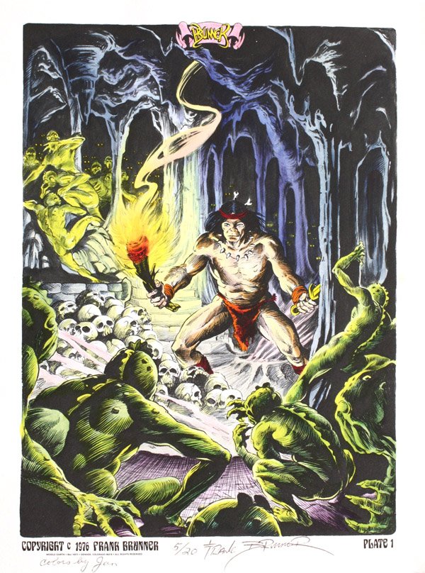 1970s and 80s print portfoliios: (lot of 6) Unframed print portfolios, ''Alice in Wonderland (set of 6)'' 1977, and ''Bran Mak Morn (set of 6)'' 1976, by Frank Brunner, and ''The Edgar Allan Poe Portfolio (set of 8),'' 1976, by Berni
