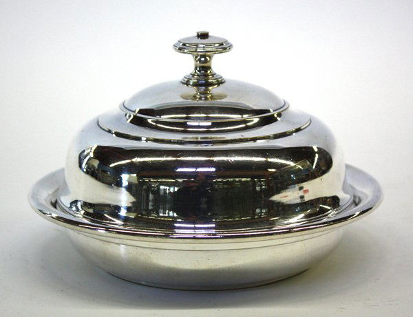 Christofle butter dome: French silverplate butter dome with liner, by Christofle, Paris, 4''h