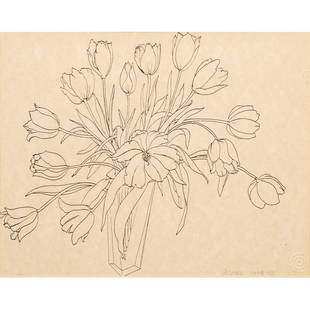 Print, Ruth Asawa: Ruth Asawa (American, 1926-2013), "Tulips," 1994, lithograph, pencil signed and dated with Asawa chop lower right, titled lower left, sheet: 8.5"h x 11"w, overall (with frame): 11.5"h x 14.5"w