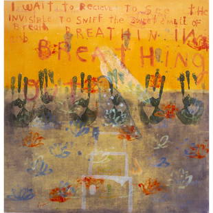 Print, Squeak Carnwath: Squeak Carnwath (American, b. 1947), "Sorry Bird (for India)," 1992, monotype, pencil signed and dated lower left, gallery label (Experimental Workshop, San Francisco, CA) affixed verso, sheet: