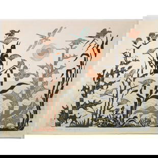 Print, Emmy Lou Packard: Emmy Lou Packard (American, 1914-1998), "California Morning," woodcut, pencil signed lower right, titled lower left, image: 17.5"h x 23.5"w, overall (with mat): 26"h x 30"w