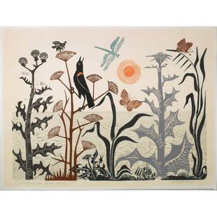 Print, Emmy Lou Packard: Emmy Lou Packard (American, 1914-1998), "California Morning," woodcut, pencil signed lower right, titled lower left, image: 17.5"h x 23.5"w, overall (with mat): 26"h x 30"w