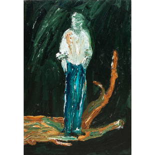 Painting, Pat Klein: Pat Klein (American, 20th century), "Study for 'Out on a Limb,'" 1987, oil on canvas, signed, titled, and dated verso, canvas: 18"h x 14"w, overall (with frame): 20"h x 16"w