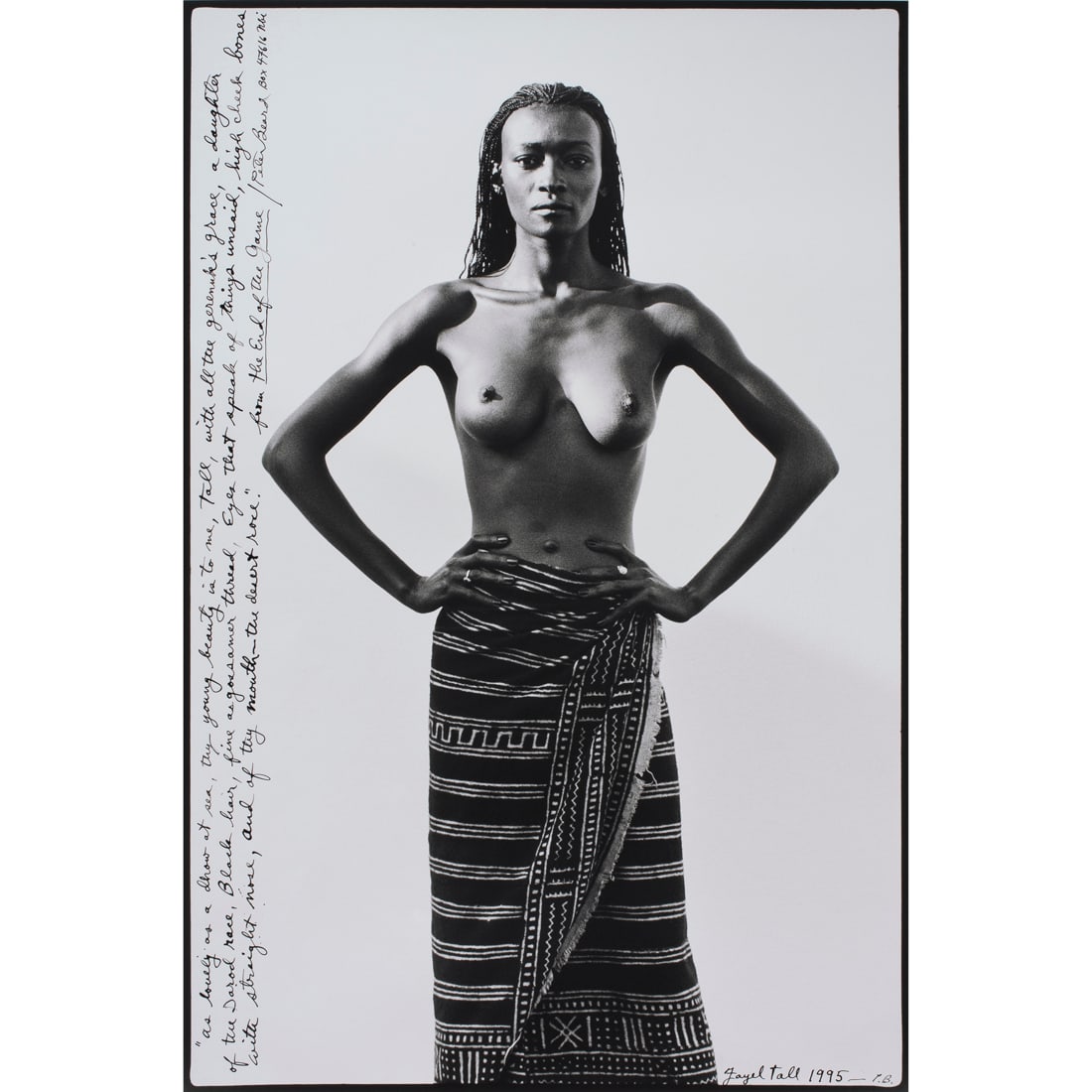 Photograph, Peter Beard: Peter Beard (American, 1938-2020), "Fayel Tall," 1995, gelatin silver print, initialed, titled, and dated lower right, with inscription in pen left edge, stamped verso, sheet (unframed): 23"h x 15.25"