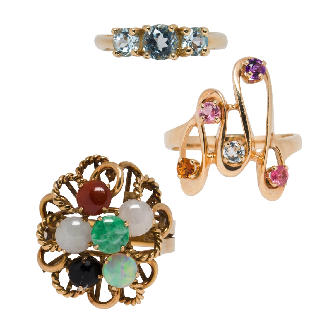 A group of gem-set and 14k gold rings (1 of 2)