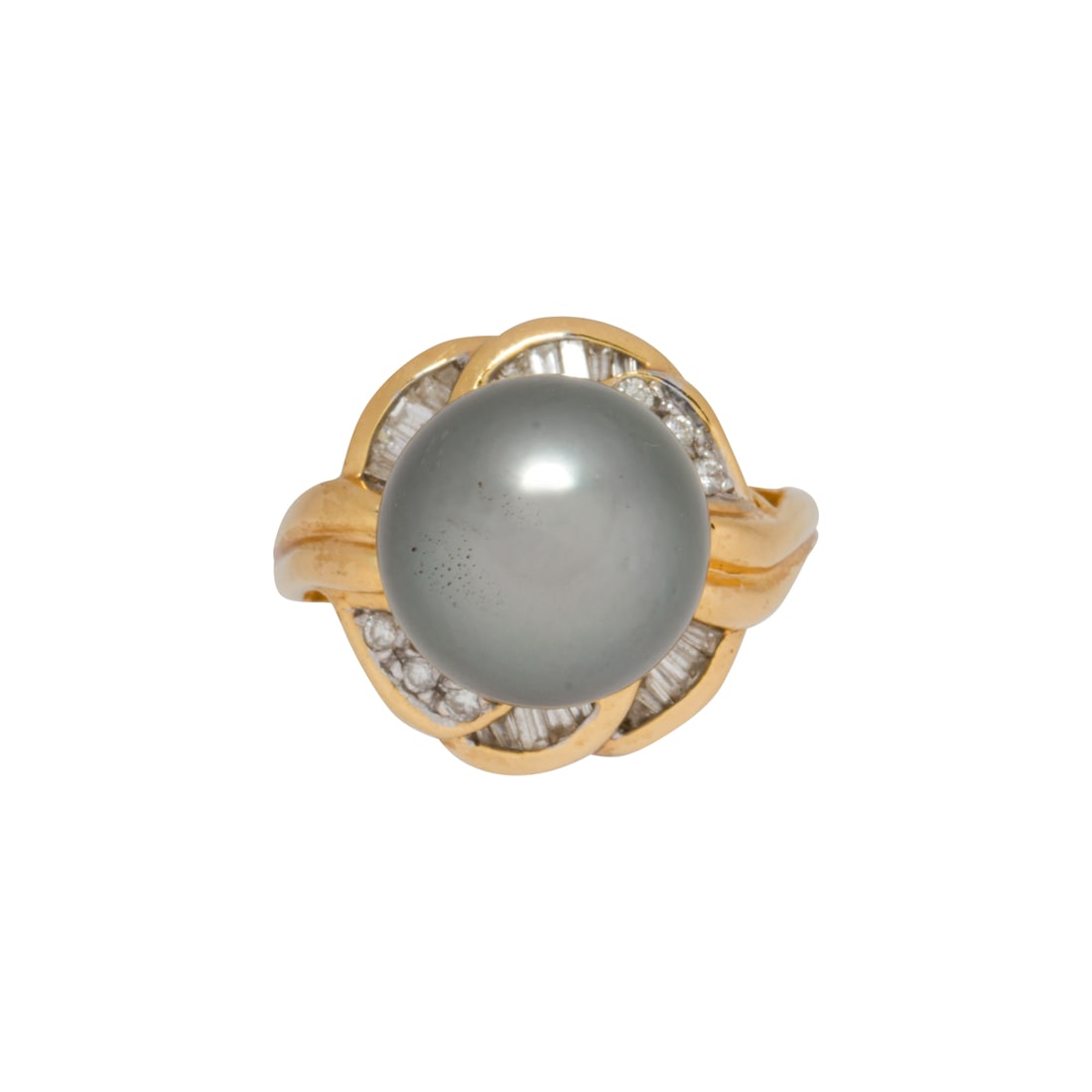 A Tahitian cultured pearl, diamond and 18k gold ring (1 of 2)