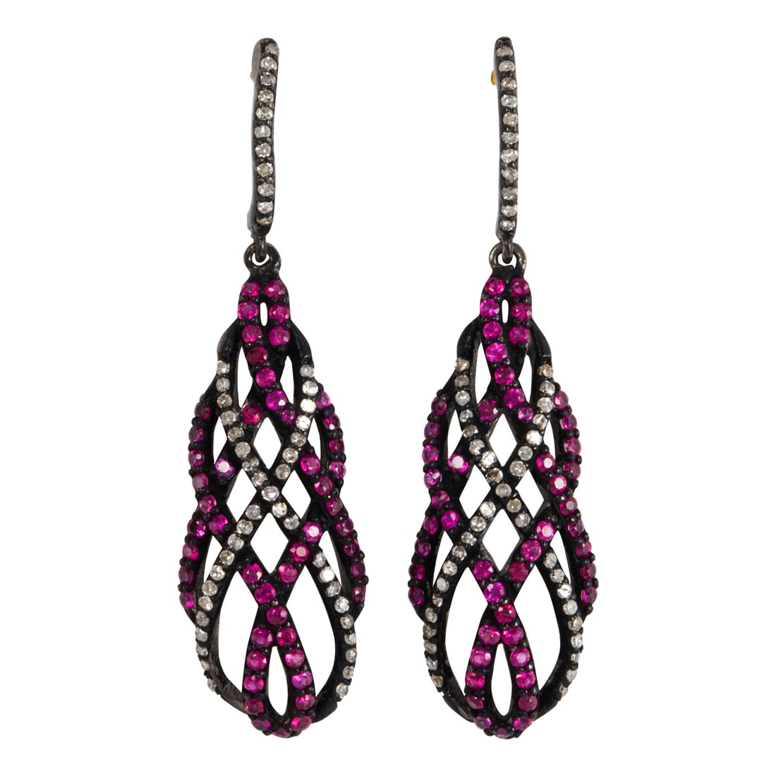 A pair of ruby, diamond and blackened silver earrings (1 of 1)