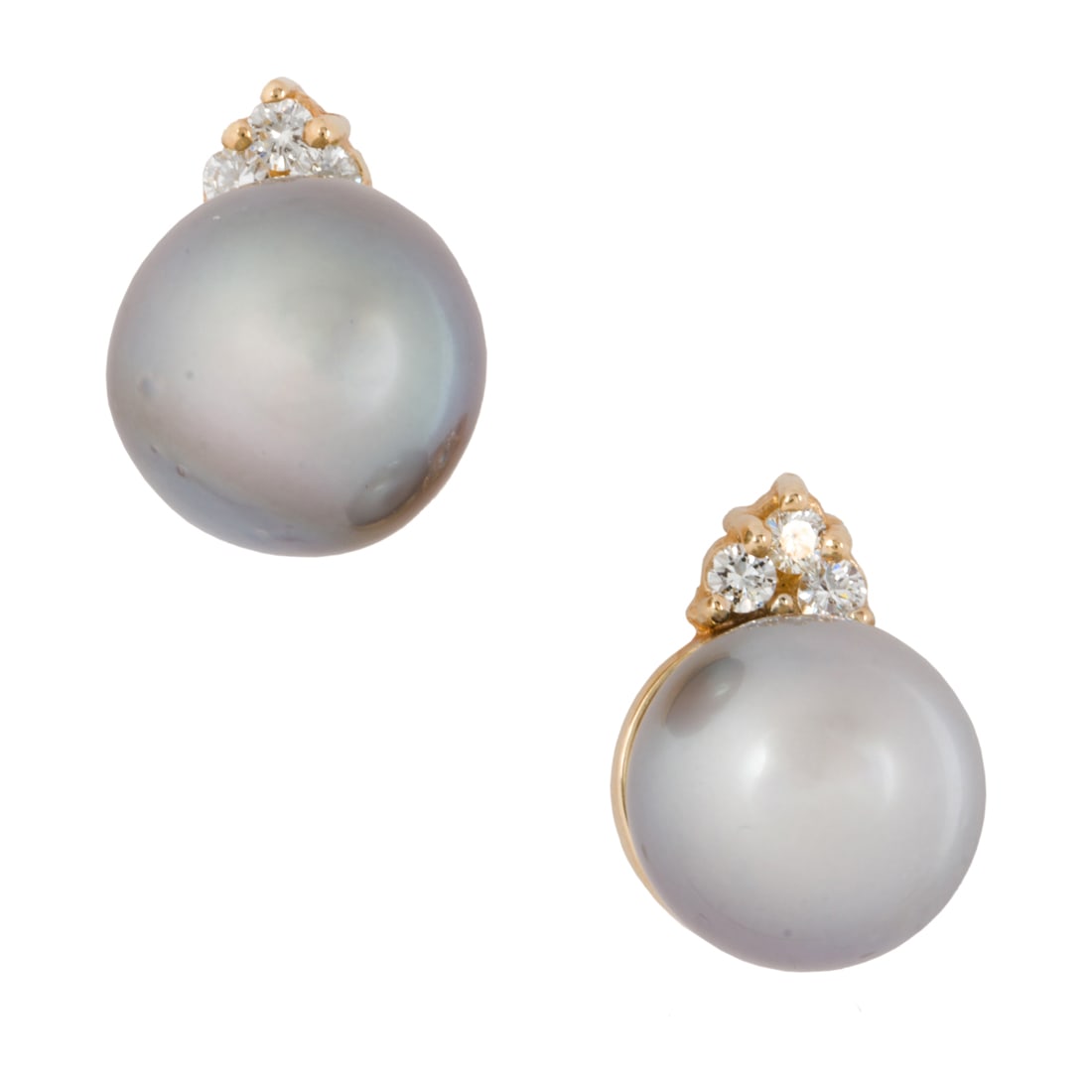 A pair of cultured Tahitian pearl, diamond and 14k yellow gold earrings (1 of 1)