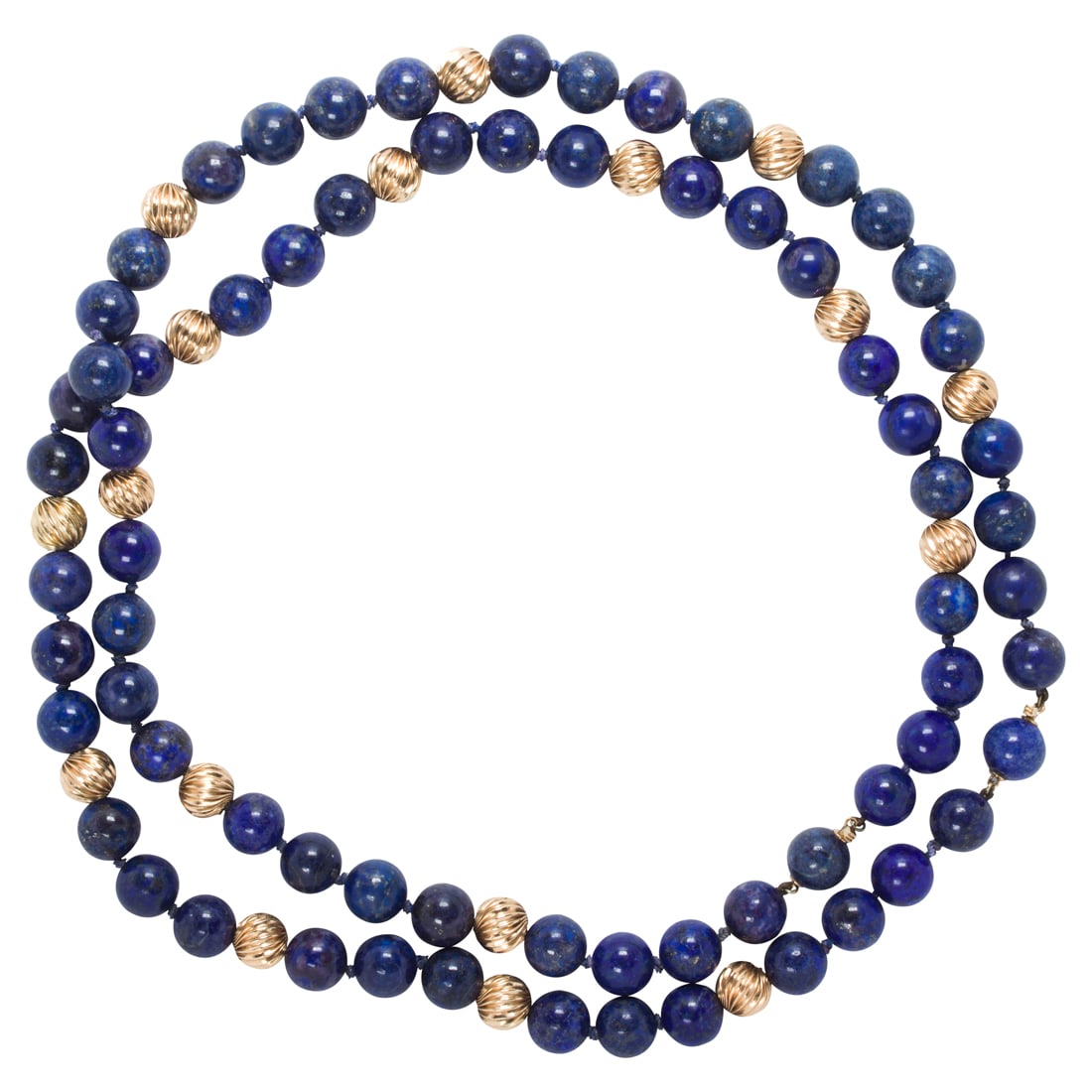 A pair of lapis lazuli and 14k gold bead necklaces (1 of 2)