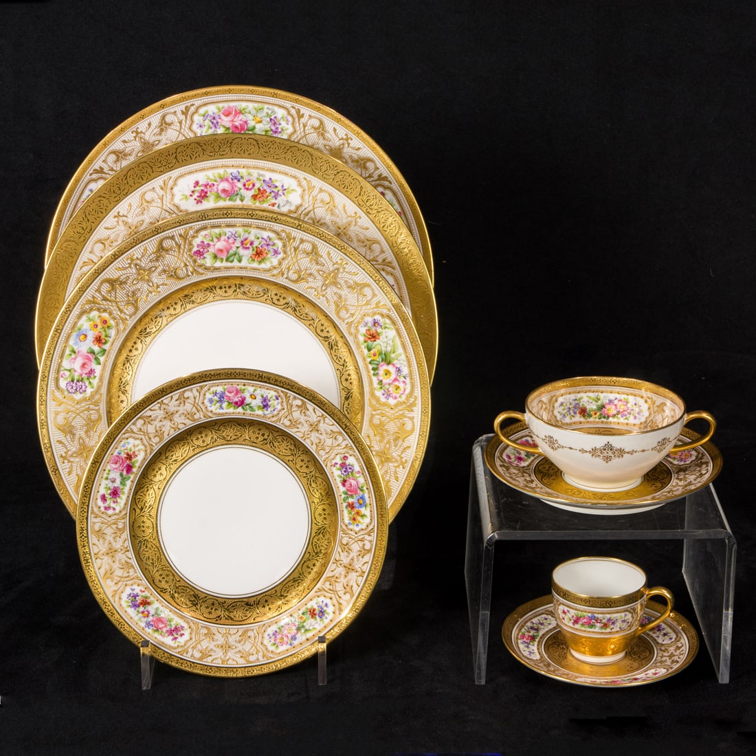 A Charles Arhenfeldt Limoges porcelain assembled floral and gilt decorated dinner service (1 of 3)
