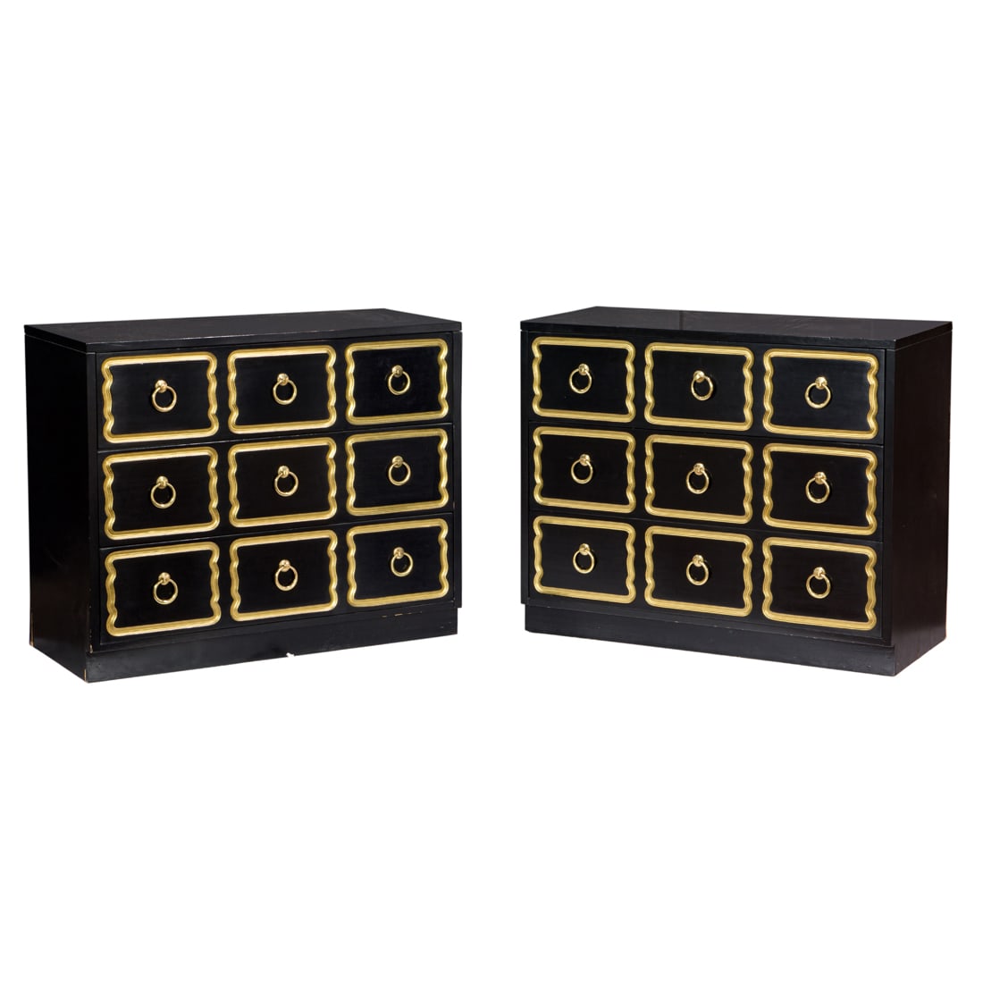 A pair of Dorothy Draper style ebonized and parcel giltwood Espana chests (1 of 3)