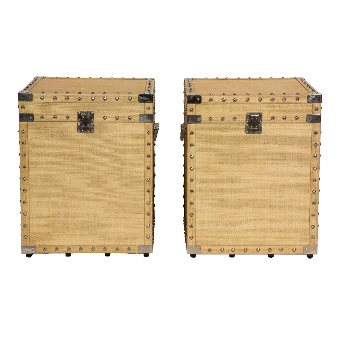A pair of Williams-Sonoma Home grasscloth storage side tables (1 of 4)