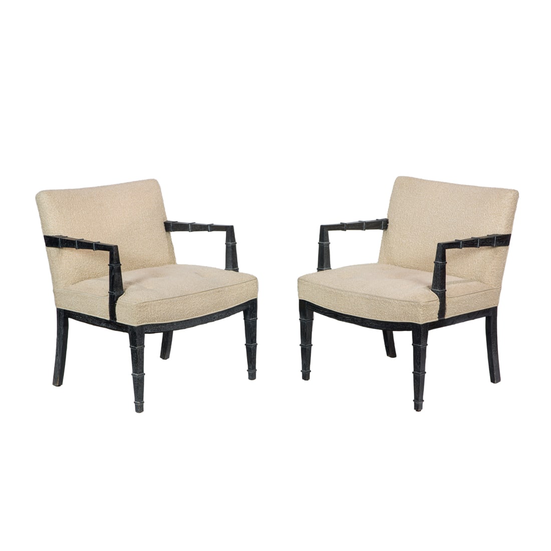 A pair of Contemporary grey cerused oak and boulce upholstered open armchairs (1 of 3)
