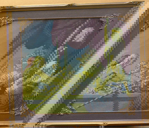 Vintage Maxfield Parrish Print: Framed vintage Maxfield Parrish print, "Cleopatra" (1917), C. A. Crane, Cleaveland copyright lower left, image: 24.25"H x 28"W, frame: 31.5"H x 35"W