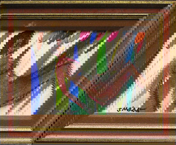 Oil/Board, Pascal Cucaro: (lot of 2) Framed oils on board by Pascal Cucaro, depicting reclining woman and abstract, largest overall: 14"H x 17"W