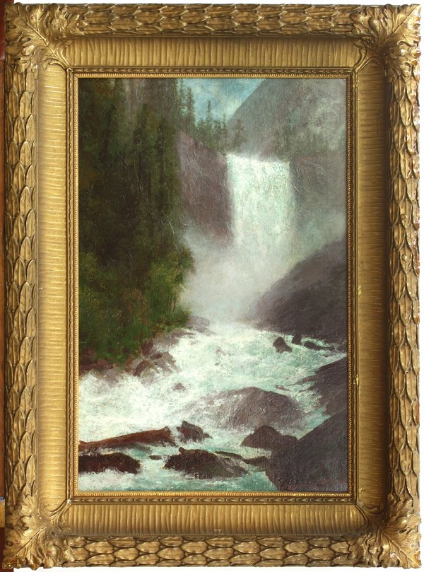 Painting, Charles Dormon Robinson, Vernal Falls: Framed oil on canvas, Vernal Falls, by Charles Dormon Robinson (Californian, 1847-1933), signed and dated ''Dormon Robinson, 1907'' lower right, canvas: 24''h x 16''w, overall: 31''h x 23''w. Provenan