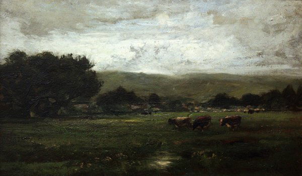 Painting, William Keith: Framed oil on panel, ''San Anselmo Creek, Marin County,'' by William Keith (Californian, 1838-1911), signed ''W. Keith'' lower right, panel: 12''h x 20''w, overall: 21.25''h x 29.25''w