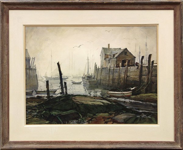 Painting, Ted Kautzky, Harbor Scene: Framed watercolor, Harbor Scene, by Ted Kautzky (American, 1896-1953), signed ''Ted Kautzky'' lower right, sight: 22''h x 29''w, overall: 34''h x 41''w