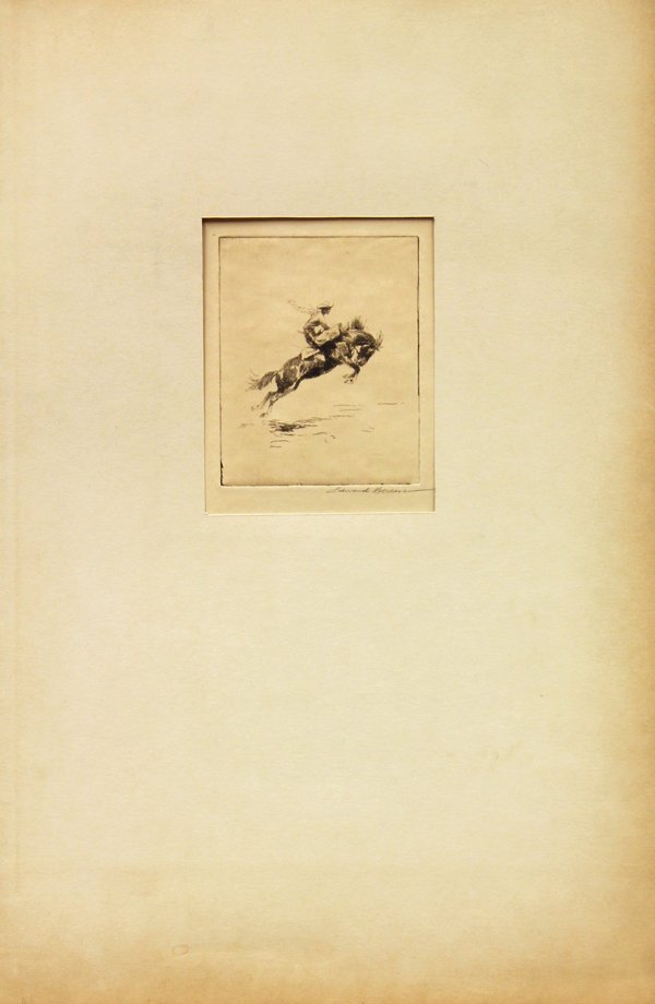 Etching, Edward Borein, Buckaroo: Unframed (matted) etching and drypoint, ''Buckaroo,'' circa 1920, by Edward Borein (American, 1872-1945), pencil signed ''Edward Borein'' lower right, pencil titled ''Buckeroo'' on mat, plate: 5''h x 