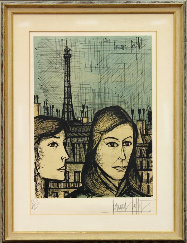 Lithograph, Bernard Buffet, Les Parisiennes: Framed color lithograph, ''Les Parisiennes'', by Bernard Buffet (French, 1928-1999), signed lower right, edition 76/250, sight: 18''h x 25''w, overall: 32.25''h x 25''w