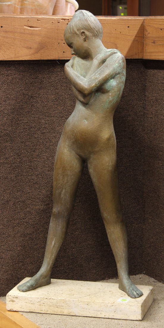 Bronze, Standing Nude: Bronze sculpture, Standing Nude, Continental School (19th century), unsigned, overall: 36''h x 16.625''w x 8''d. Provenance: Unaccessioned from the Honolulu Museum of Art (Honolulu, HI)