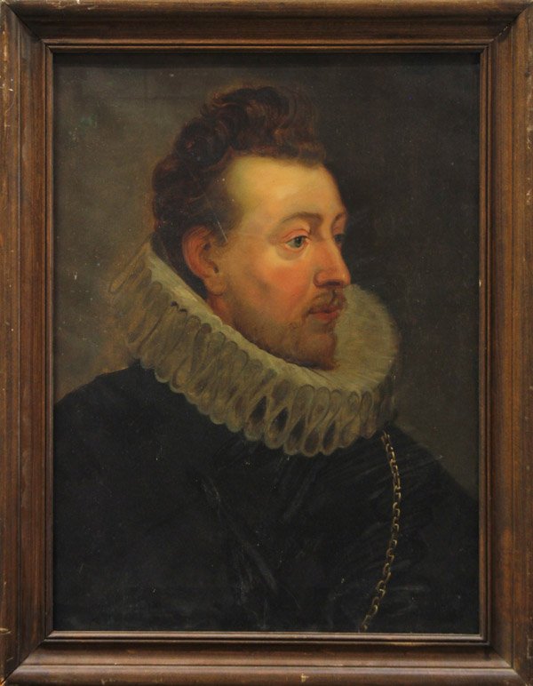 Painting, Elizabethan Gentleman, 19th c.: Framed oil on canvas, Portrait of an Elizabethan Gentleman, Continental School (19th century), unsigned, overall: 26.5''h x 20.5''w