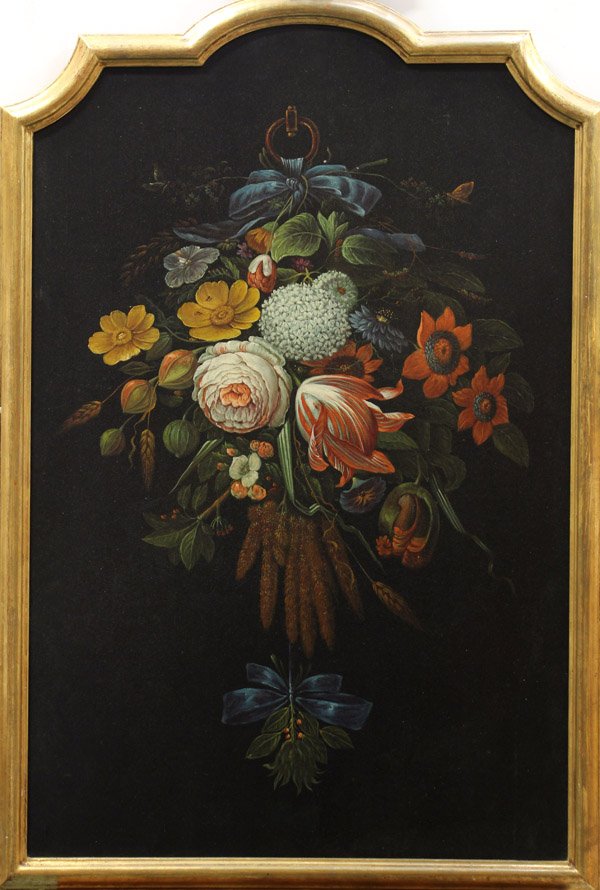 Painting, Floral Still Life: Framed oil on canvas, Floral Still Life, Continental School (19th century), unsigned, overall: 42''h x 28.5''w