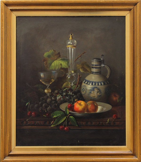 Painting, Still Life with Fruit and Carafe: Framedn oil on canvas, Still Life with Fruit and Carafe, Dutch School (19th/20th century), unsigned, overall: 32''h x 27.75''w