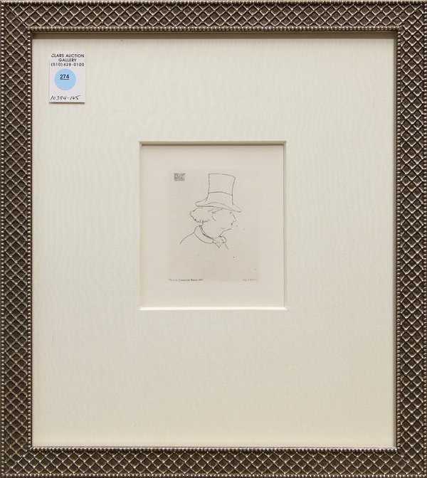 Etching, Third State of Three, Manet, Baudelaire e: Framed etching, Charles Baudelaire en Profile, by Edouard Manet, Harris 59, third state of three, printed on MBM arches laid paper, signed in the plate lower left ''Peint et Grave par Manet 1862'' wit