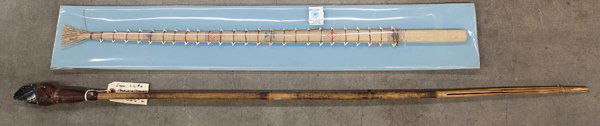 Melonesian objects: (lot of 2) Melonesian hand tools including an Admiralty Island spear, made for use, the bamboo shaft mounted with clay having an obsidian tip, probably 19th century, 50.5''l; together with a reproduct