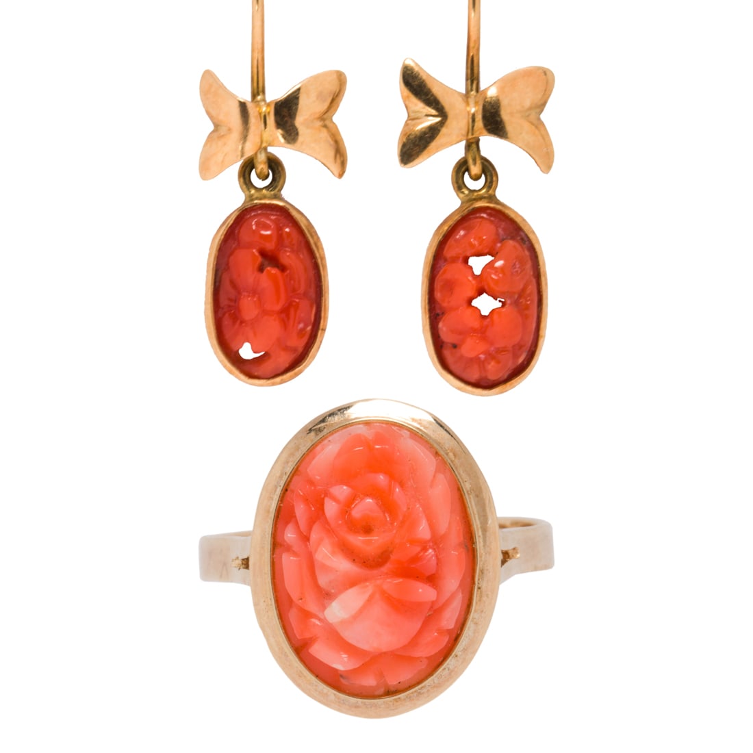Coral and gold ring and earrings (1 of 2)