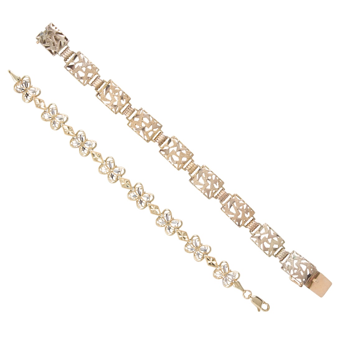 Two 10k and 14k gold link bracelets: Two 10k and 14k gold link bracelets8.2 gross dwt: lengths: 5 3/4 in - 6 in