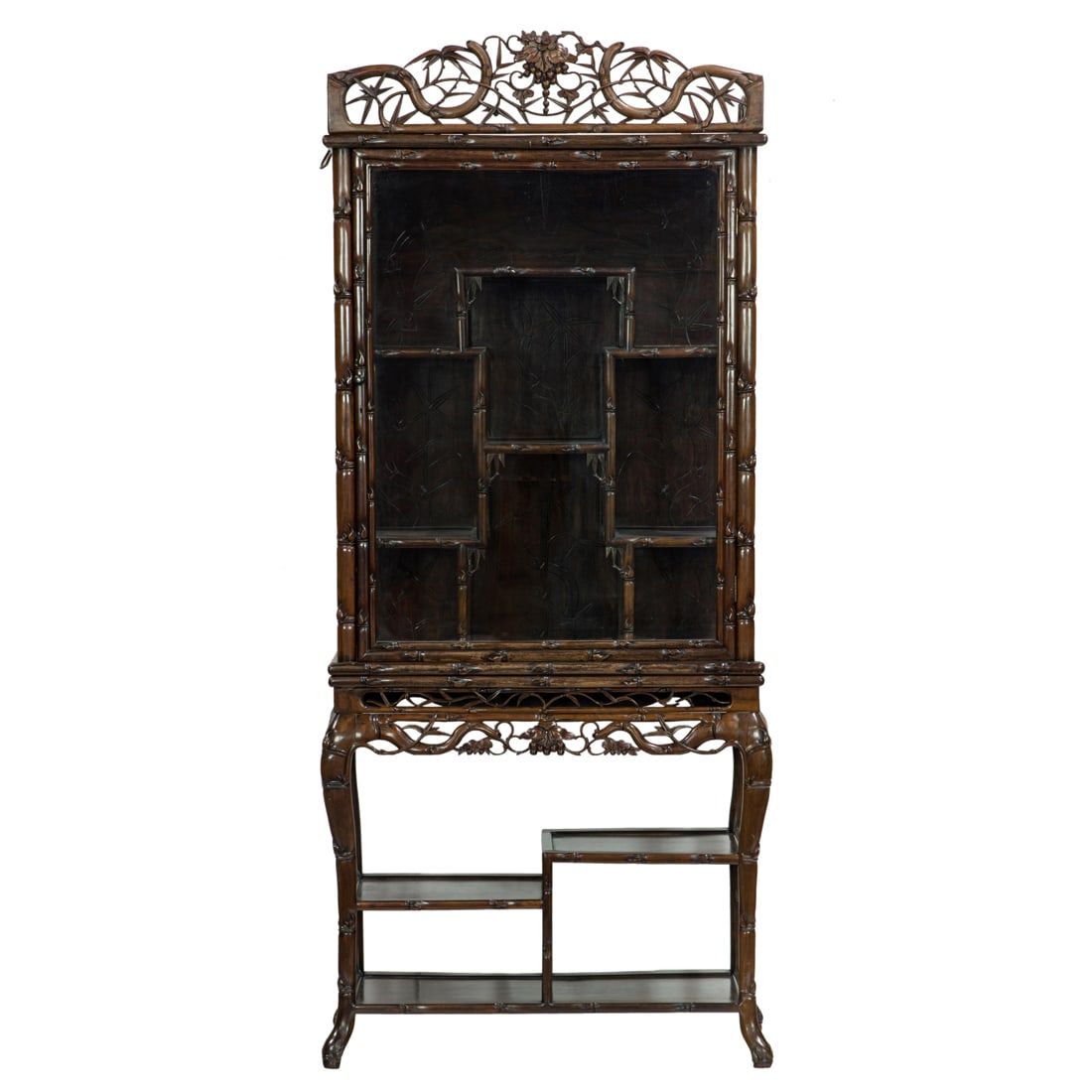 Chinese hardwood two-part display cabinet (1 of 3)