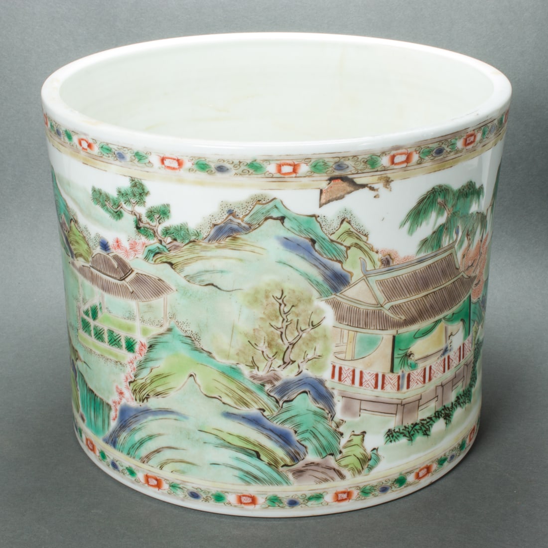 Chinese famille verte brush pot (1 of 2)