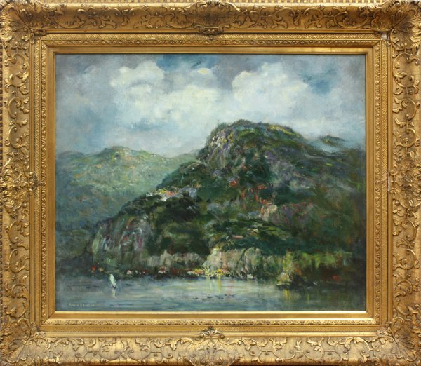 Painting, Joseph H. Boston, Adirondack: Framed oil on canvas, Adirondack Summer, by Joseph Henry Boston (American, 1860-1954), signed ''Joseph H. Boston'' lower left, canvas: 25.25''h x 30.25''w, overall: 35''h x 40''w. Note: Accompanied by