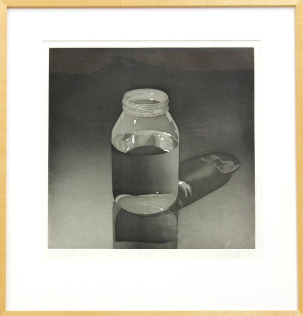 Etching, Mark Adams, Black Water Jar: Framed etching, ''Black Water Jar,'' 1982, by Mark Adams (American, 1925-2006), pencil signed, dated, titled, and numbered edition of 100 within lower margin, plate: 16.5''h x 16.75''w, overall: 26''h