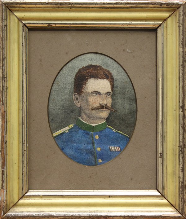 Painting, Portrait of a Soldier: Framed watercolor, Portrait of a Soldier, Continental School (19th century), unsigned, overall: 12''h x 10.25''w